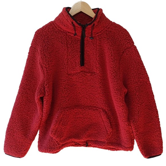 Love Tree Women's Size Large 1/4 Zip Sherpa Pullover Red Draw Cords NEW - Picture 1 of 9
